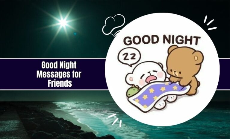 A split image featuring a serene nighttime seascape on the left with a shining star above, and a cute illustration on the right showing a teddy bear and a bunny sharing good night messages for friends.