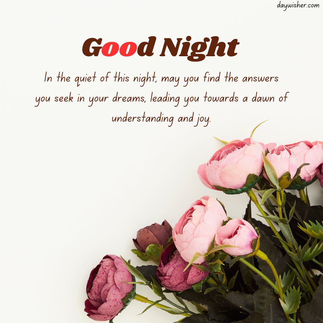 A graphic with the text "spiritual good night" in bold at the top, and a heartfelt message below it, accompanied by an image of pink roses against a white background.