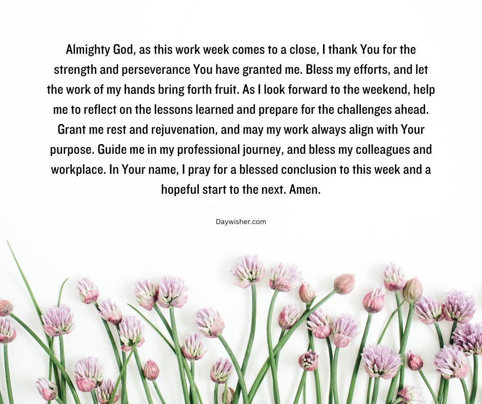 An image depicting a cluster of pink flowers against a white background, with a Friday morning prayer overlaid expressing gratitude to God and seeking guidance for challenges ahead.