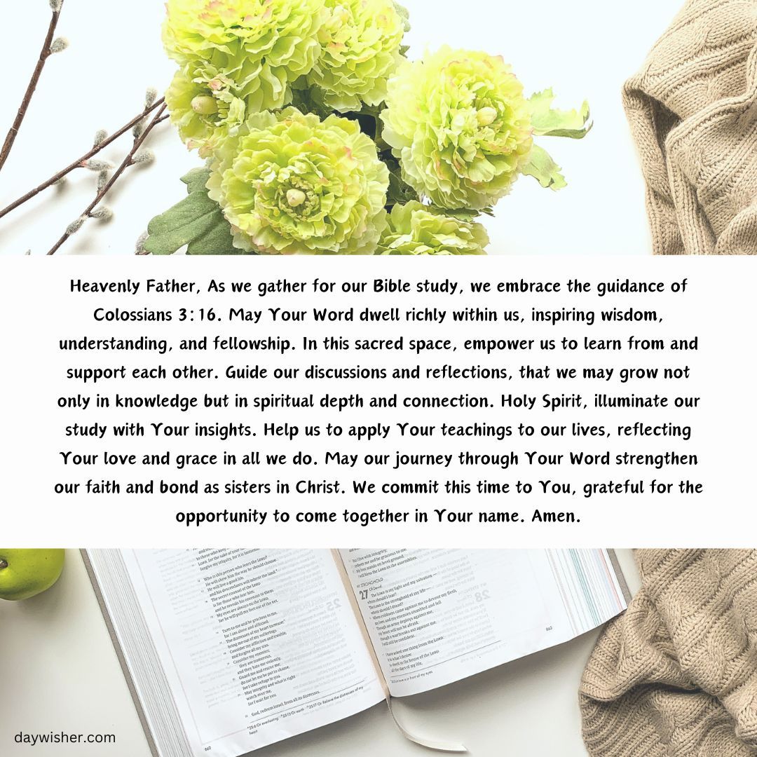 A Bible open to Matthew 3:16 lies beside blooming green hydrangeas, glasses, and a powerful opening prayer on a notepad, creating a serene setting for spiritual reflection and Bible study