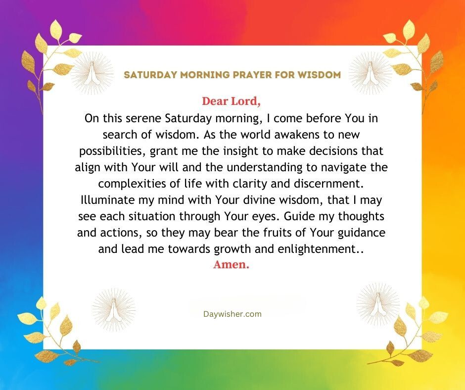 An inspirational morning prayer graphic for 2024 with a vibrant background featuring yellow and orange leaves. The text is a heartfelt prayer seeking wisdom and guidance.