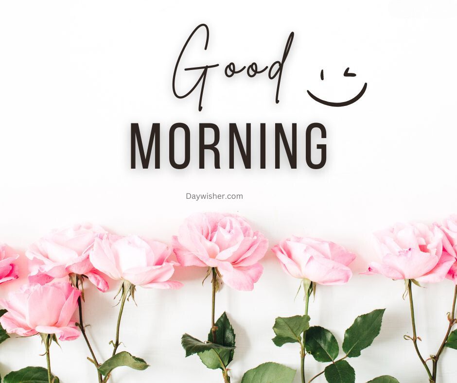 A motivational image featuring the phrase "today special good morning" in elegant black script on a white background, decorated at the bottom with a row of pink roses.