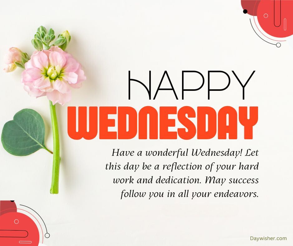 A bright graphic reading "Happy Hump Day" in bold red letters, accompanied by a motivational message and decorated with pink flowers and abstract red designs on a white background.