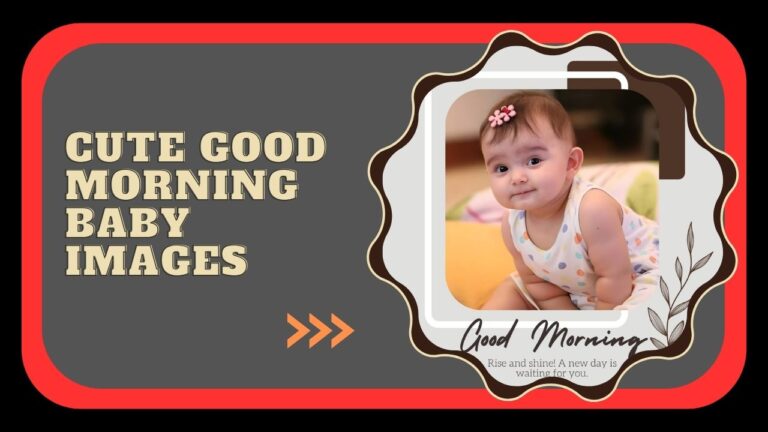 Baby girl with a bright smile and a cute hair clip, sitting comfortably, framed within a decorative retro-style border titled 'Cute Good Morning Baby Images', perfect for a cheerful start to the day.