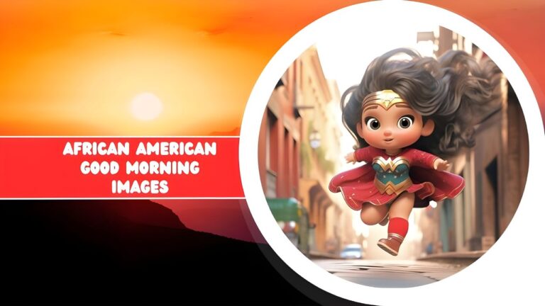 Animated image of a young wonder woman flying joyfully down a city street, featured alongside the text "Good morning" on a bright red background.