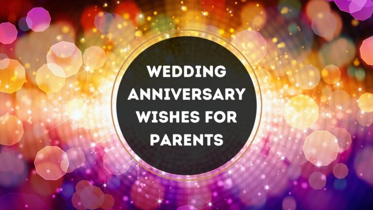 Vibrant image featuring a colorful bokeh background with the text "Wedding Anniversary Wishes for Parents" in a circular black frame centrally positioned.