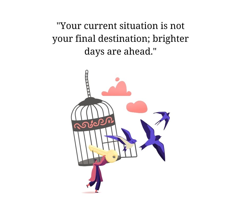 Artistic representation of freedom with a woman in a red cloak releasing birds from an ornate cage, symbolizing hope and liberation, paired with encouraging words for women in prison about brighter days ahead.
