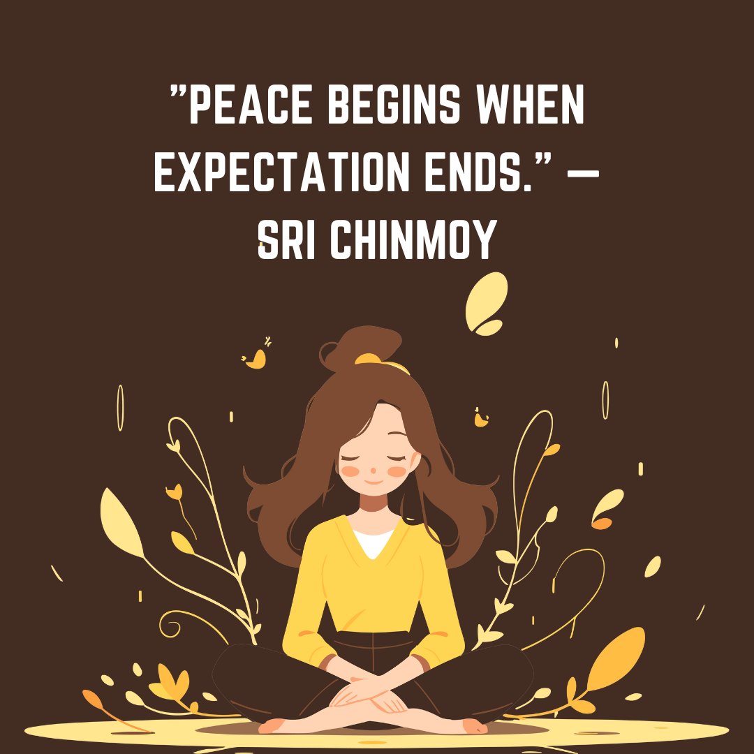 Illustration of a woman meditating with the quote 'Peace begins when expectation ends' by Sri Chinmoy. The image reflects the theme of Quotes About Finding Peace, emphasizing inner calm and serenity.