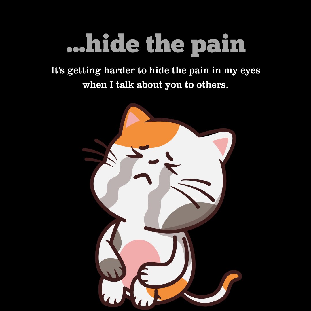 Sad Messages to Send to Your Girlfriend featuring a cartoon cat crying and covering its face, struggling to hide the pain in its eyes while talking about someone special.